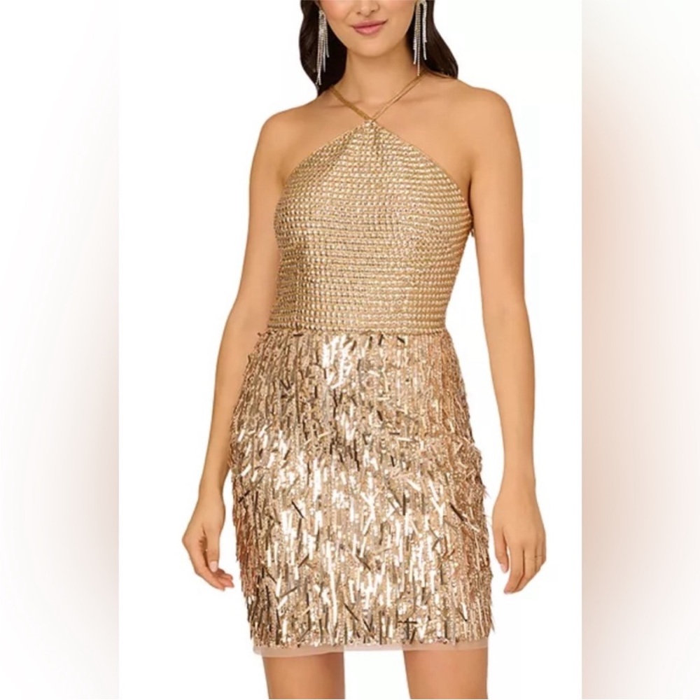Elegant Gold Halter Dress